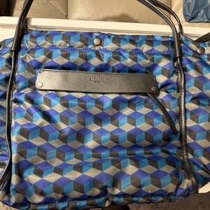 MZ Wallace Madison Shopper Tote Large Geometric Print blue and black w pouch